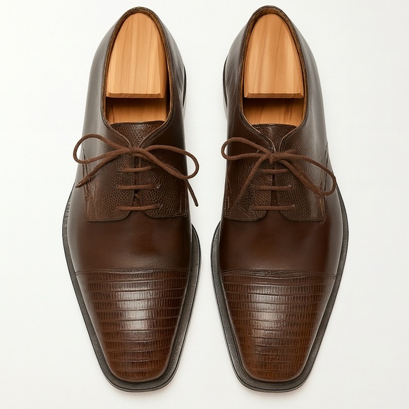 Mezlan Dark Brown Genuine Lizard Leather Oxfords - Picture 1 of 9